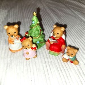 Vintage Homco Christmas porcelain 5 pc teddy bears